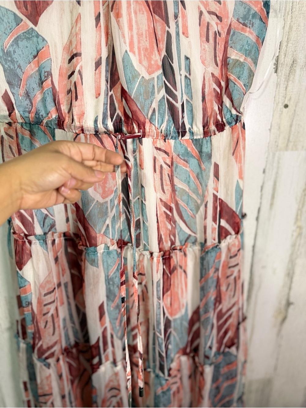 INC Tropical Palm Print Crisscross Halter Tiered Maxi Dress XL Extra Large - Picture 6 of 11